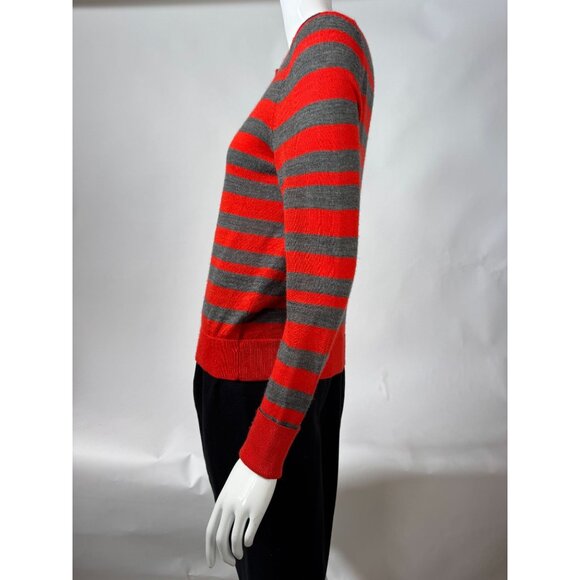 Ann Taylor Loft Womens Red & Gray Striped Button-Up Cardigan Sweater Size S - Picture 3 of 15